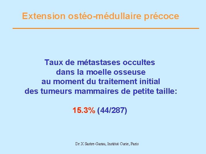 Extension ostéo-médullaire précoce Taux de métastases occultes dans la moelle osseuse au moment du
