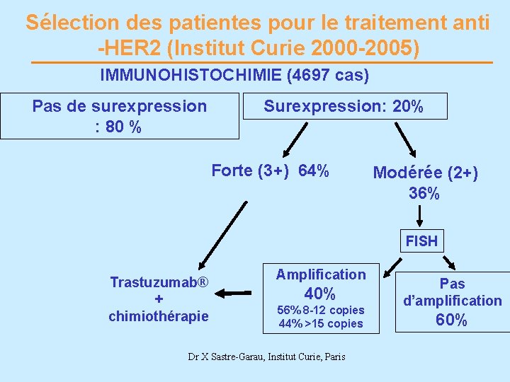 Sélection des patientes pour le traitement anti -HER 2 (Institut Curie 2000 -2005) IMMUNOHISTOCHIMIE