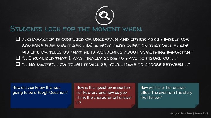 Students look for the moment when: q a character is confused or uncertain and