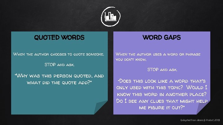 WORD GAPS QUOTED WORDS When the author chooses to quote someone, STOP and ask,