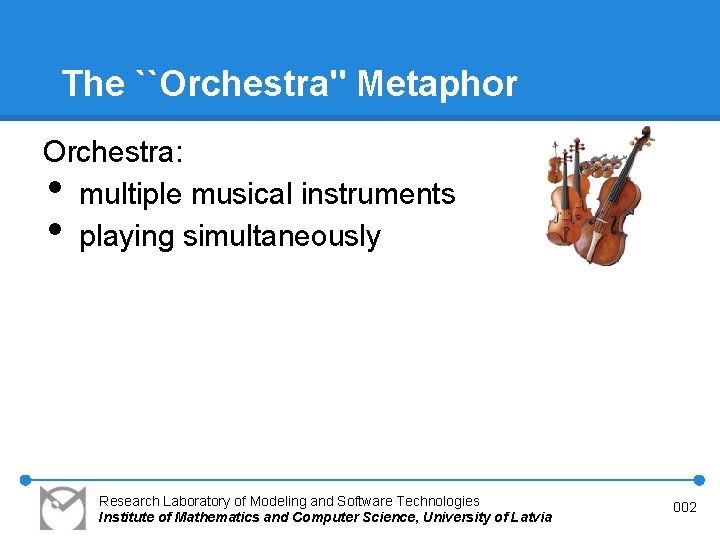 The ``Orchestra'' Metaphor Orchestra: multiple musical instruments playing simultaneously • • Research Laboratory of