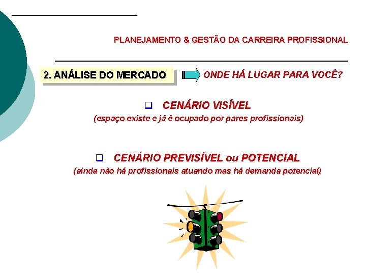 PLANEJAMENTO & GESTÃO DA CARREIRA PROFISSIONAL 2. ANÁLISE DO MERCADO ONDE HÁ LUGAR PARA