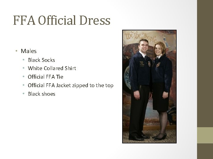 FFA Official Dress • Males • • • Black Socks White Collared Shirt Official