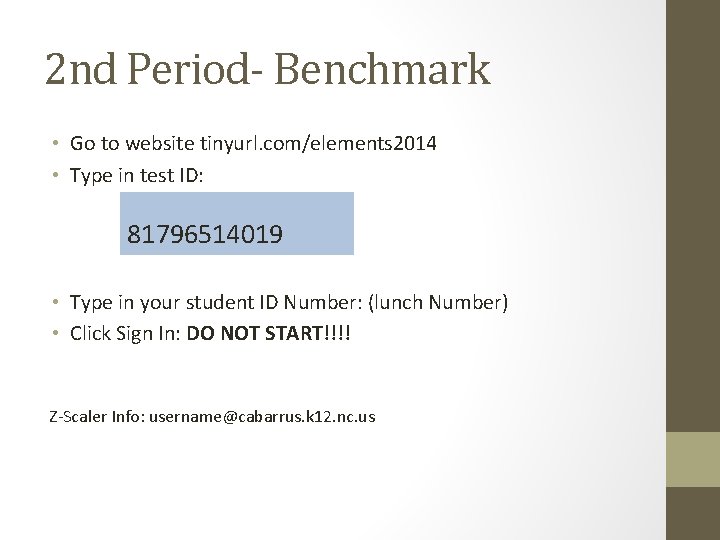 2 nd Period- Benchmark • Go to website tinyurl. com/elements 2014 • Type in