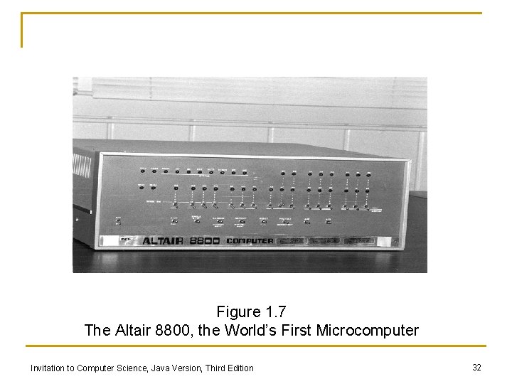 Figure 1. 7 The Altair 8800, the World’s First Microcomputer Invitation to Computer Science, Figure 1. 7 The Altair 8800, the World’s First Microcomputer Invitation to Computer Science,