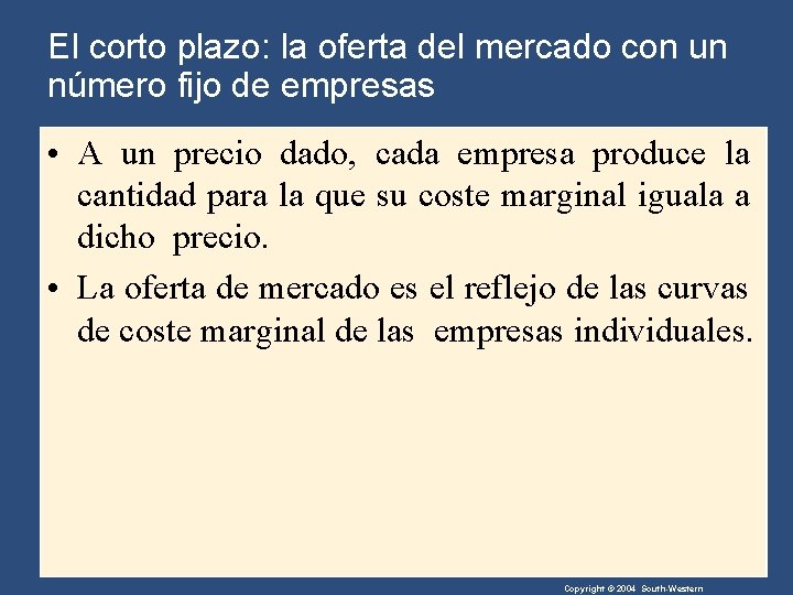 El corto plazo: la oferta del mercado con un número fijo de empresas •