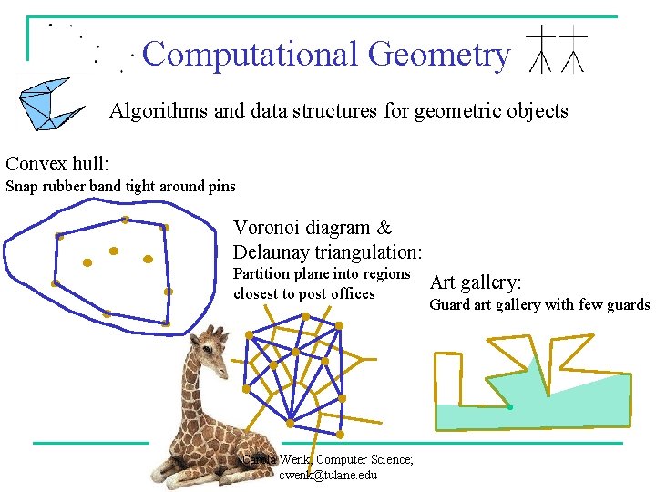 Computational Geometry Algorithms and data structures for geometric objects Convex hull: Snap rubber band