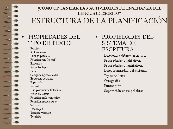 ¿CÓMO ORGANIZAR LAS ACTIVIDADES DE ENSEÑANZA DEL LENGUAJE ESCRITO? ESTRUCTURA DE LA PLANIFICACIÓN •