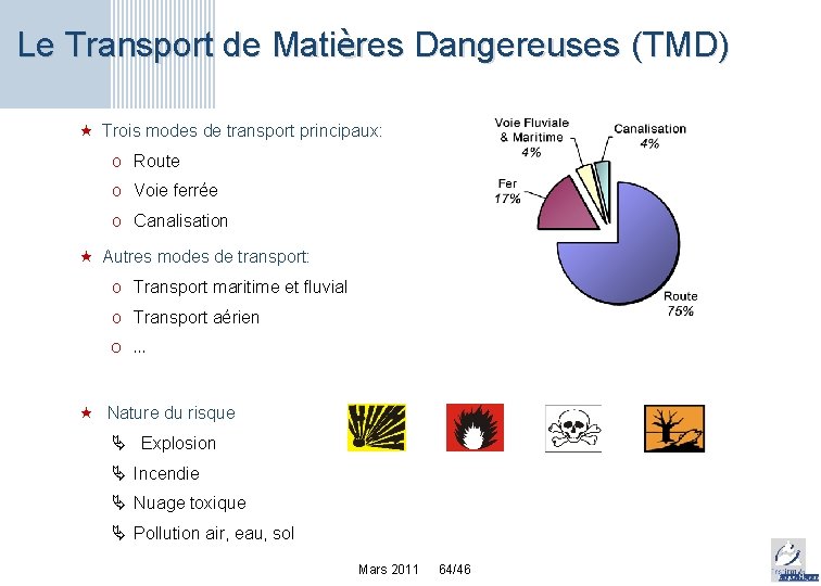 Le Transport de Matières Dangereuses (TMD) « Trois modes de transport principaux: o Route