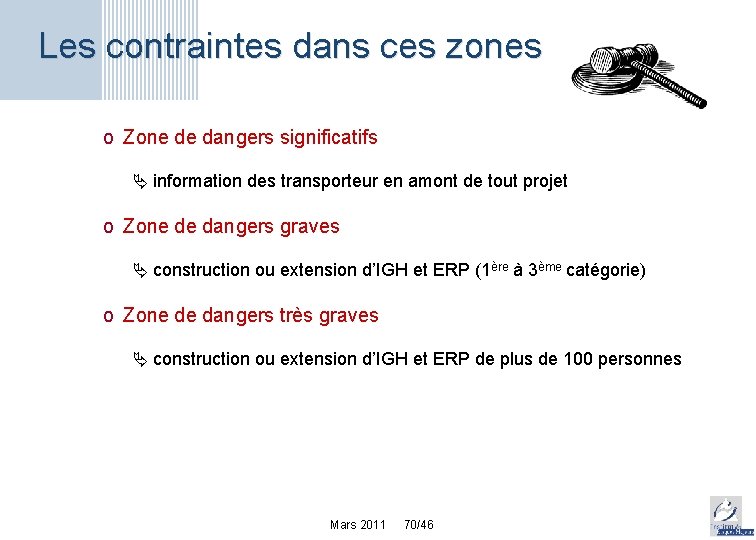 Les contraintes dans ces zones o Zone de dangers significatifs information des transporteur en