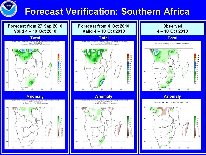 Forecast Verification: Southern Africa Forecast from 27 Sep 2010 Valid 4 – 10 Oct