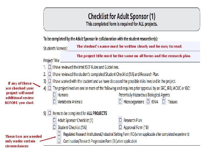 The student’s name must be written clearly and be easy to read. The project