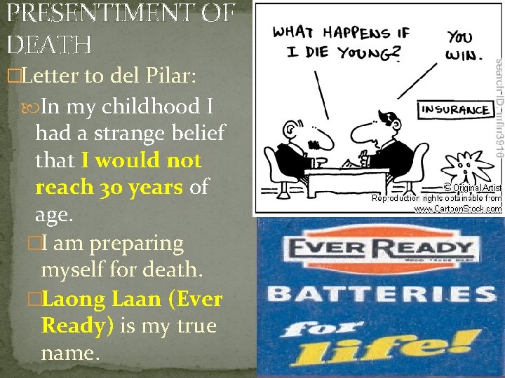 PRESENTIMENT OF DEATH �Letter to del Pilar: In my childhood I had a strange