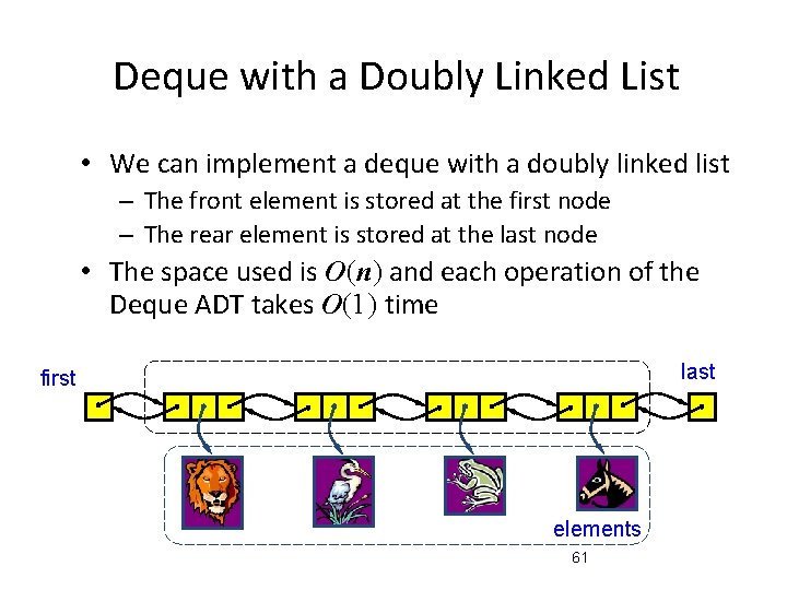 Deque with a Doubly Linked List • We can implement a deque with a