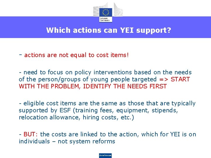 Which actions can YEI support? • - actions are not equal to cost items!