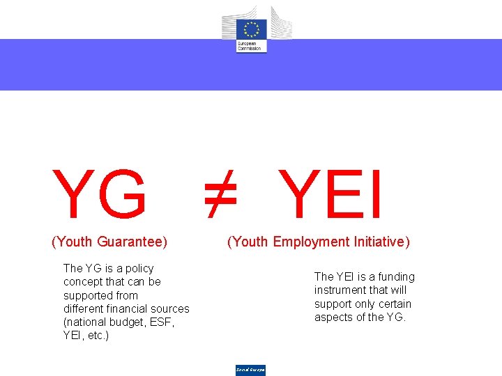 YG ≠ YEI (Youth Guarantee) (Youth Employment Initiative) The YG is a policy concept