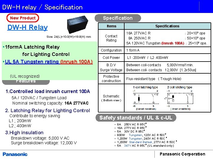 DW-H relay / Specification New Product DW-H Relay Size: 24(L)× 10. 0(W)× 18. 8(H)