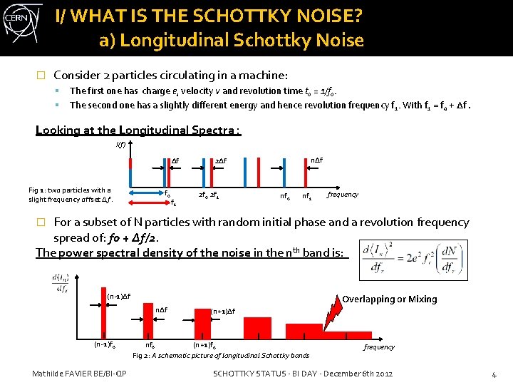 I/ WHAT IS THE SCHOTTKY NOISE? a) Longitudinal Schottky Noise � Consider 2 particles I/ WHAT IS THE SCHOTTKY NOISE? a) Longitudinal Schottky Noise � Consider 2 particles