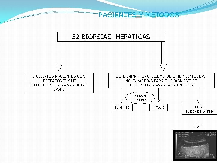 PACIENTES Y MÉTODOS 52 BIOPSIAS HEPATICAS ¿ CUANTOS PACIENTES CON ESTEATOSIS X US TIENEN