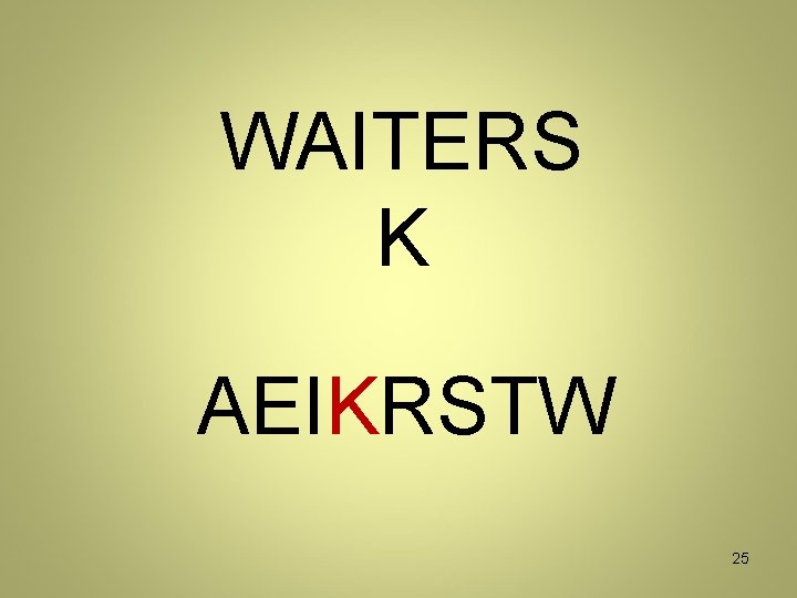 WAITERS K AEIKRSTW 25 WAITERS K AEIKRSTW 25