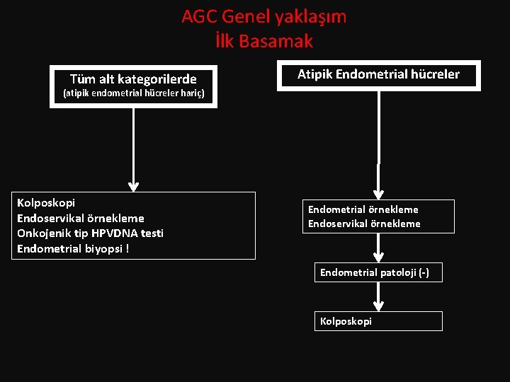 AGC Genel yaklaşım İlk Basamak Tüm alt kategorilerde Atipik Endometrial hücreler (atipik endometrial hücreler