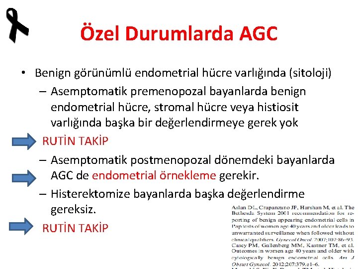 Özel Durumlarda AGC • Benign görünümlü endometrial hücre varlığında (sitoloji) – Asemptomatik premenopozal bayanlarda