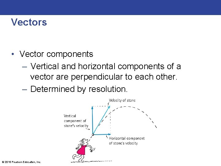 Vectors • Vector components – Vertical and horizontal components of a vector are perpendicular