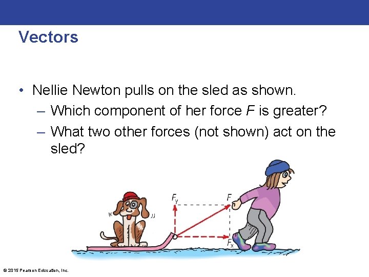 Vectors • Nellie Newton pulls on the sled as shown. – Which component of