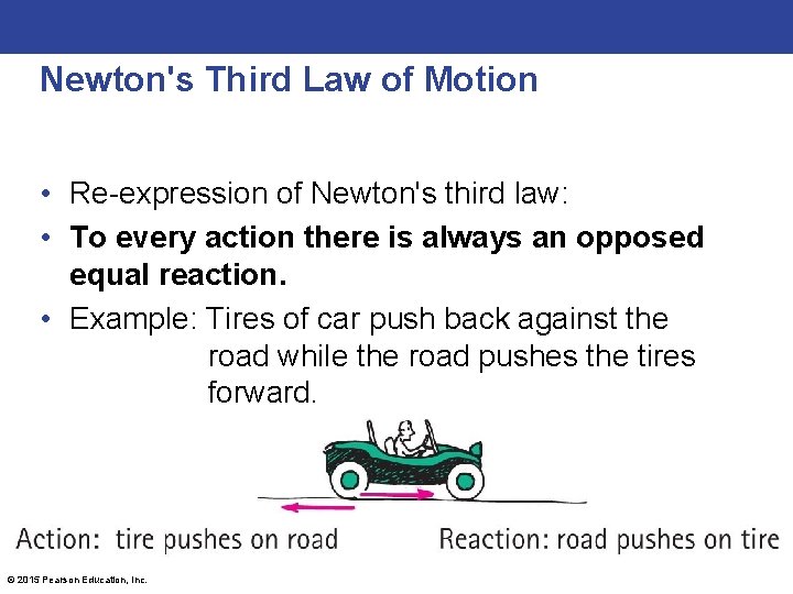 Newton's Third Law of Motion • Re-expression of Newton's third law: • To every