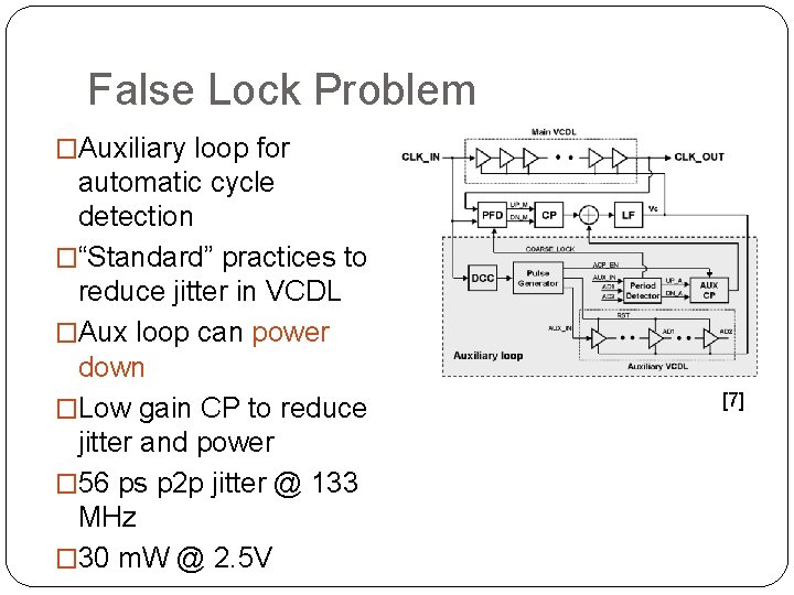 False Lock Problem �Auxiliary loop for automatic cycle detection �“Standard” practices to reduce jitter