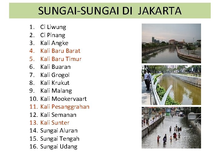 SUNGAI-SUNGAI DI JAKARTA 1. 2. 3. 4. 5. 6. 7. 8. 9. 10. 11.