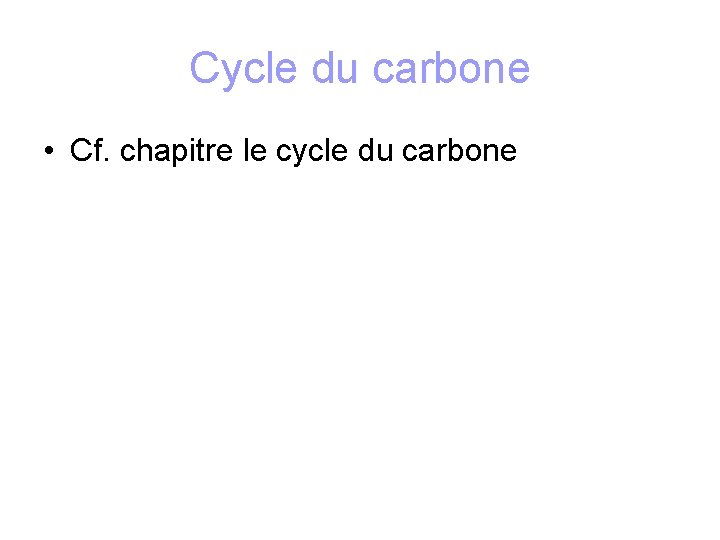 Cycle du carbone • Cf. chapitre le cycle du carbone 