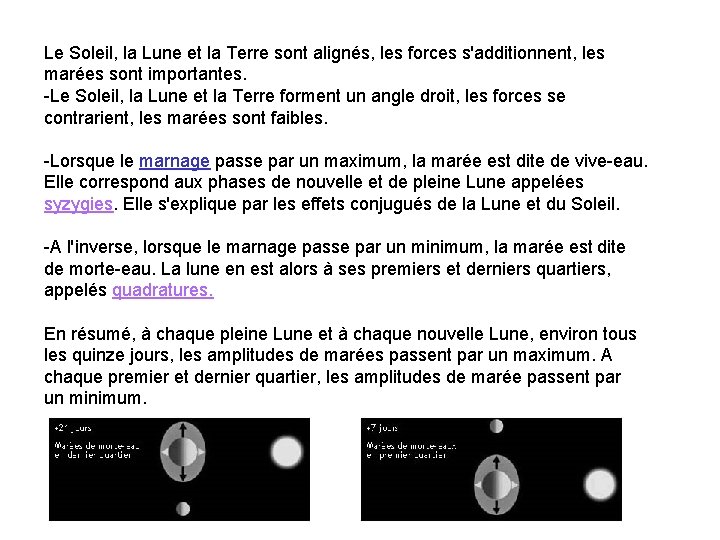 Le Soleil, la Lune et la Terre sont alignés, les forces s'additionnent, les marées