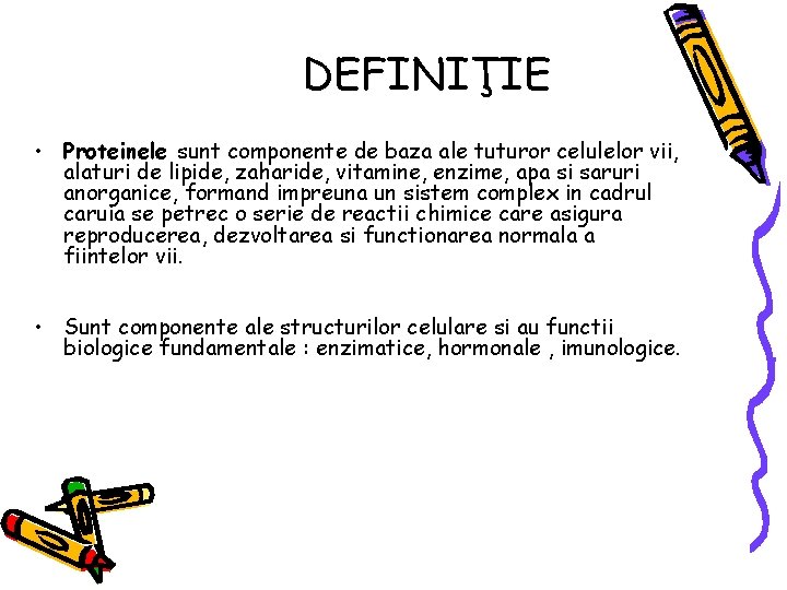 DEFINIŢIE • Proteinele sunt componente de baza ale tuturor celulelor vii, alaturi de lipide,