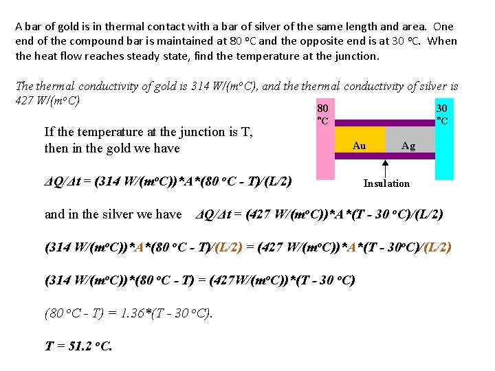 A bar of gold is in thermal contact with a bar of silver of