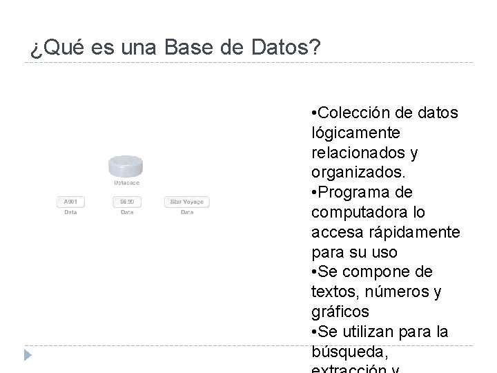 ¿Qué es una Base de Datos? • Colección de datos lógicamente relacionados y organizados.