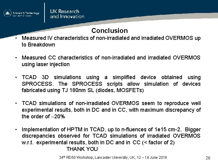 Conclusion • Measured IV characteristics of non-irradiated and irradiated OVERMOS up to Breakdown •