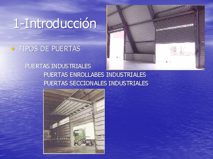 1 -Introducción • TIPOS DE PUERTAS INDUSTRIALES PUERTAS ENROLLABES INDUSTRIALES PUERTAS SECCIONALES INDUSTRIALES 