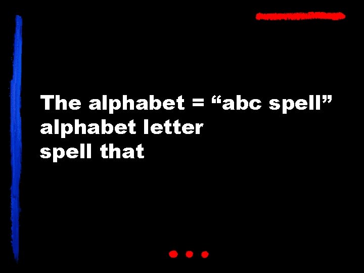 The alphabet = “abc spell” alphabet letter spell that 