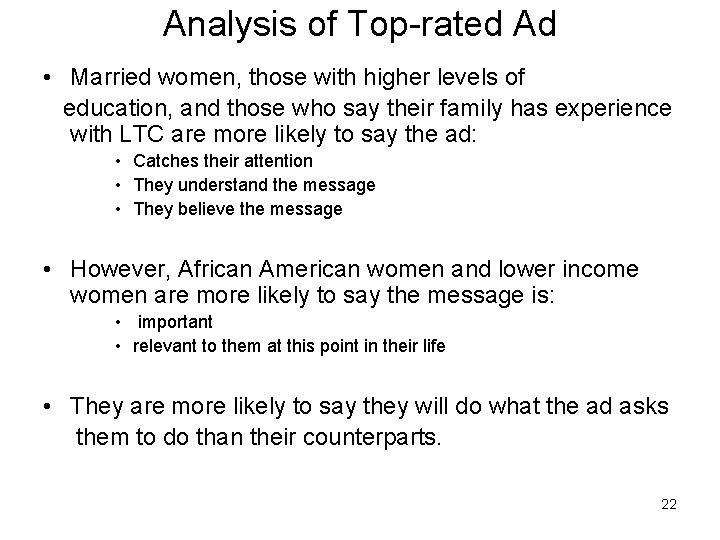 Analysis of Top-rated Ad • Married women, those with higher levels of education, and