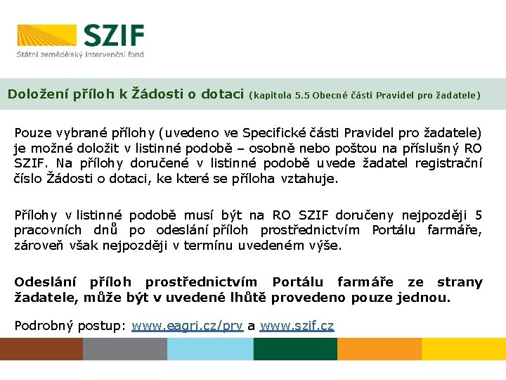 Doložení příloh k Žádosti o dotaci (kapitola 5. 5 Obecné části Pravidel pro žadatele)
