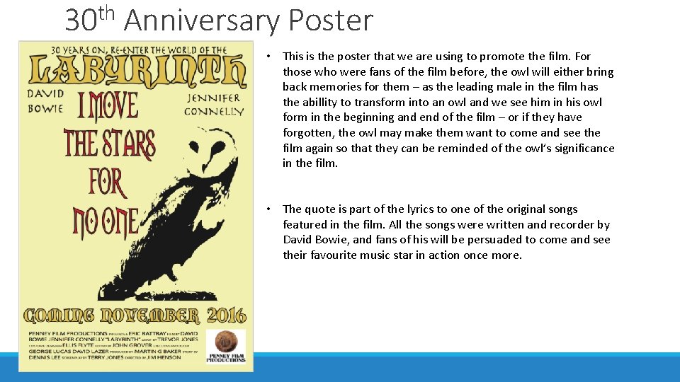 30 th Anniversary Poster • This is the poster that we are using to