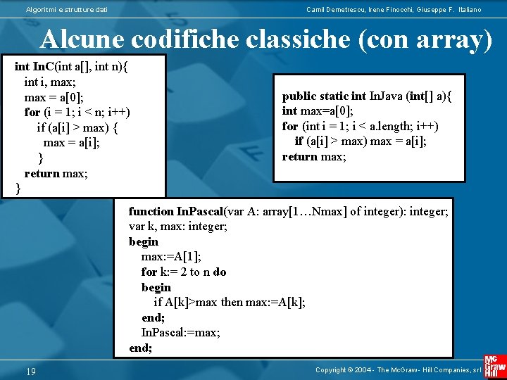 Algoritmi e strutture dati Camil Demetrescu, Irene Finocchi, Giuseppe F. Italiano Alcune codifiche classiche
