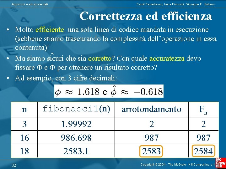 Algoritmi e strutture dati Camil Demetrescu, Irene Finocchi, Giuseppe F. Italiano Correttezza ed efficienza