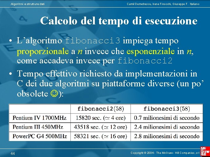 Algoritmi e strutture dati Camil Demetrescu, Irene Finocchi, Giuseppe F. Italiano Calcolo del tempo