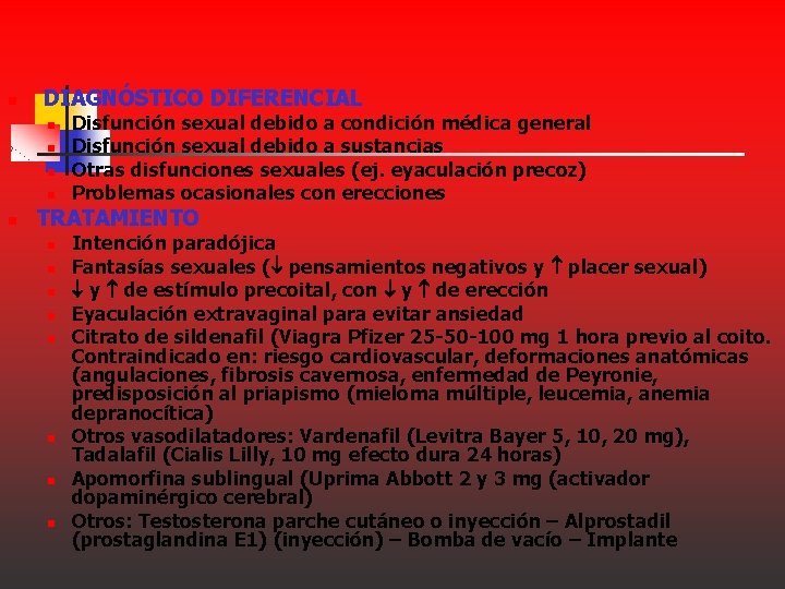 n DIAGNÓSTICO DIFERENCIAL n n n Disfunción sexual debido a condición médica general Disfunción n DIAGNÓSTICO DIFERENCIAL n n n Disfunción sexual debido a condición médica general Disfunción