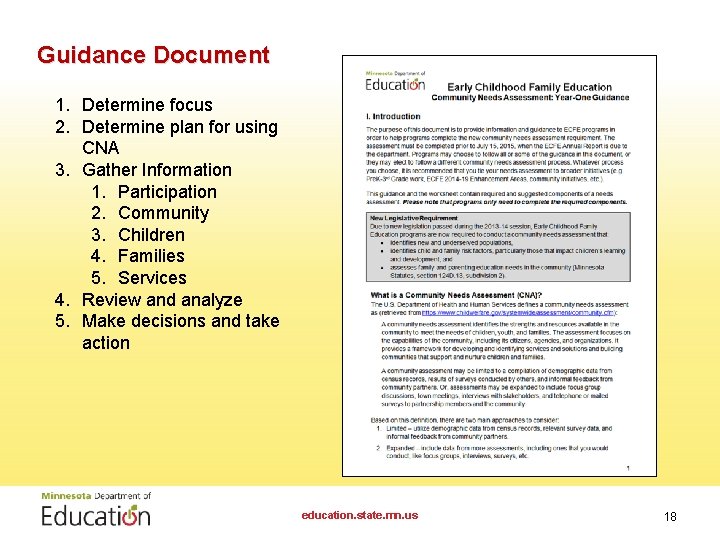 Guidance Document 1. Determine focus 2. Determine plan for using CNA 3. Gather Information