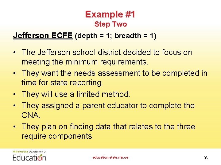 Example #1 Step Two Jefferson ECFE (depth = 1; breadth = 1) • The