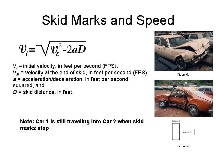 Skid Marks and Speed Vi = initial velocity, in feet per second (FPS), VE
