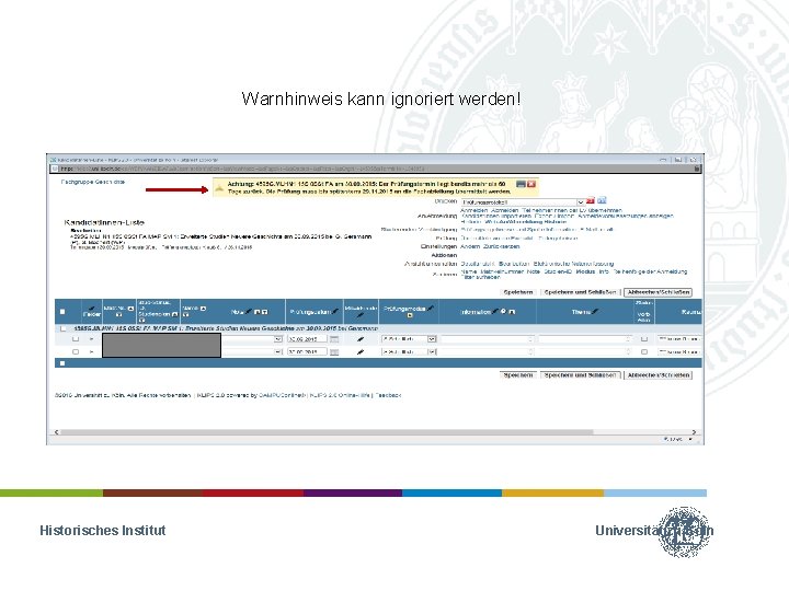 Warnhinweis kann ignoriert werden! Historisches Institut Universität zu Köln 